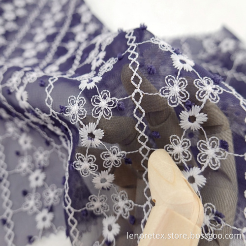 Soft 100% Polyester Woven Flower Tulle Embroidery Fabric